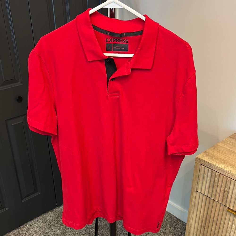 Express Men's Red Polo Shirt Large